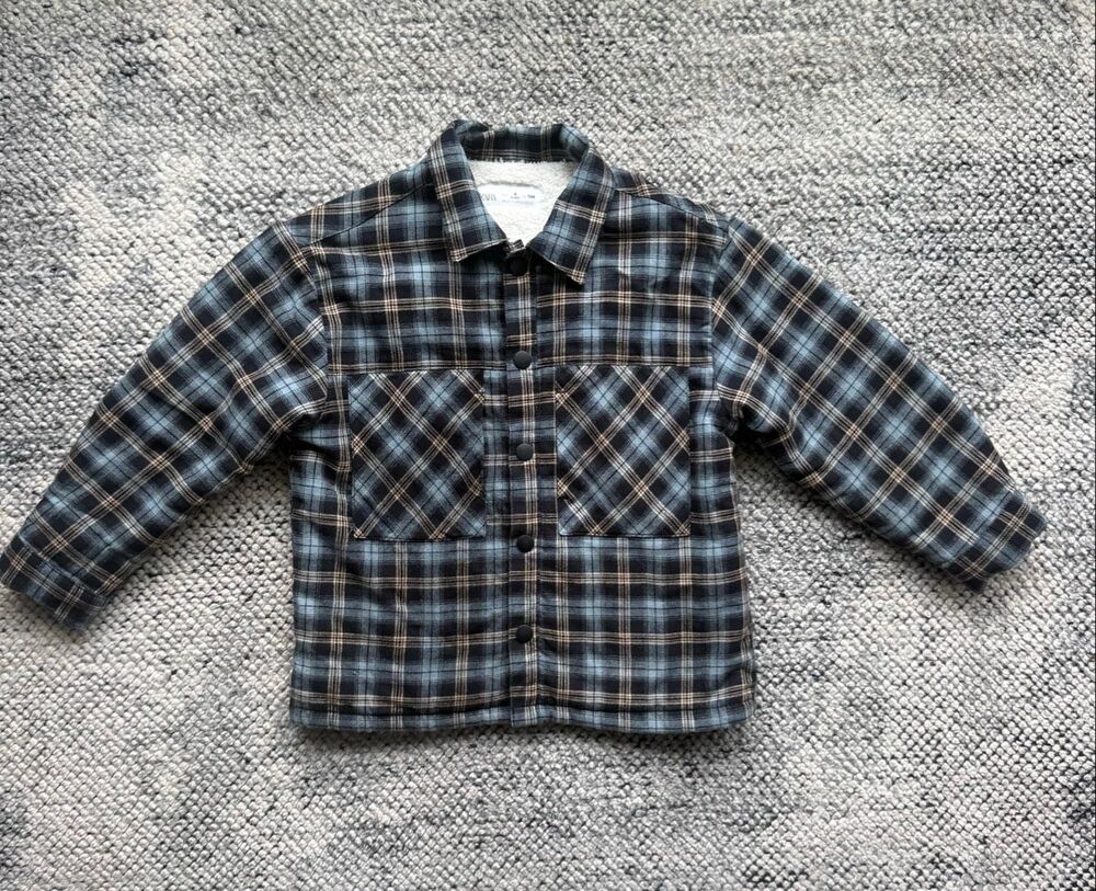 Zara 4 Boys Fleece Lined Plaid Shirt Jacket